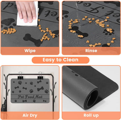 Pet Feeding Mat-Absorbent Pet Placemat for Food and Water Bowl, with Waterproof Rubber Backing, Quick Dry Water Dispenser Mat for Dog and Cat (20"x12", Striped Dark Gray)