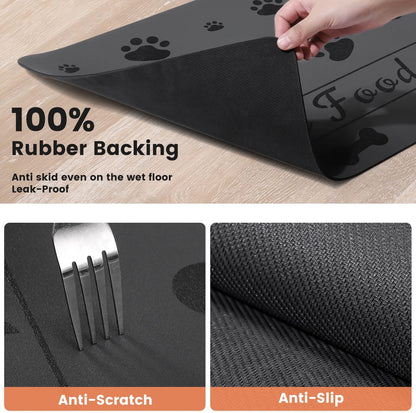 Pet Feeding Mat-Absorbent Pet Placemat for Food and Water Bowl, with Waterproof Rubber Backing, Quick Dry Water Dispenser Mat for Dog and Cat (20"x12", Striped Dark Gray)