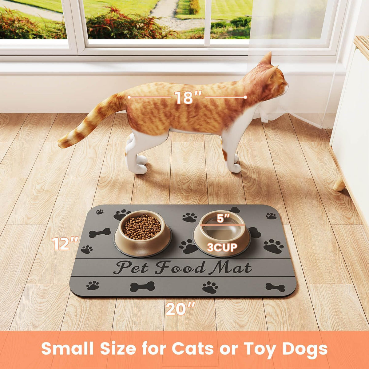Pet Feeding Mat-Absorbent Pet Placemat for Food and Water Bowl, with Waterproof Rubber Backing, Quick Dry Water Dispenser Mat for Dog and Cat (20"x12", Striped Dark Gray)