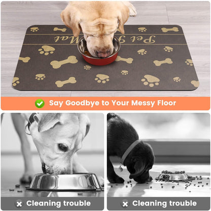 Pet Feeding Mat-Absorbent Pet Placemat for Food and Water Bowl, with Waterproof Rubber Backing, Quick Dry Water Dispenser Mat for Dog and Cat (20"x12", Striped Dark Gray)