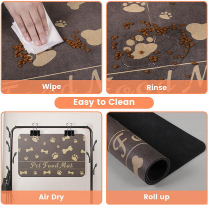 Pet Feeding Mat-Absorbent Pet Placemat for Food and Water Bowl, with Waterproof Rubber Backing, Quick Dry Water Dispenser Mat for Dog and Cat (20"x12", Striped Dark Gray)