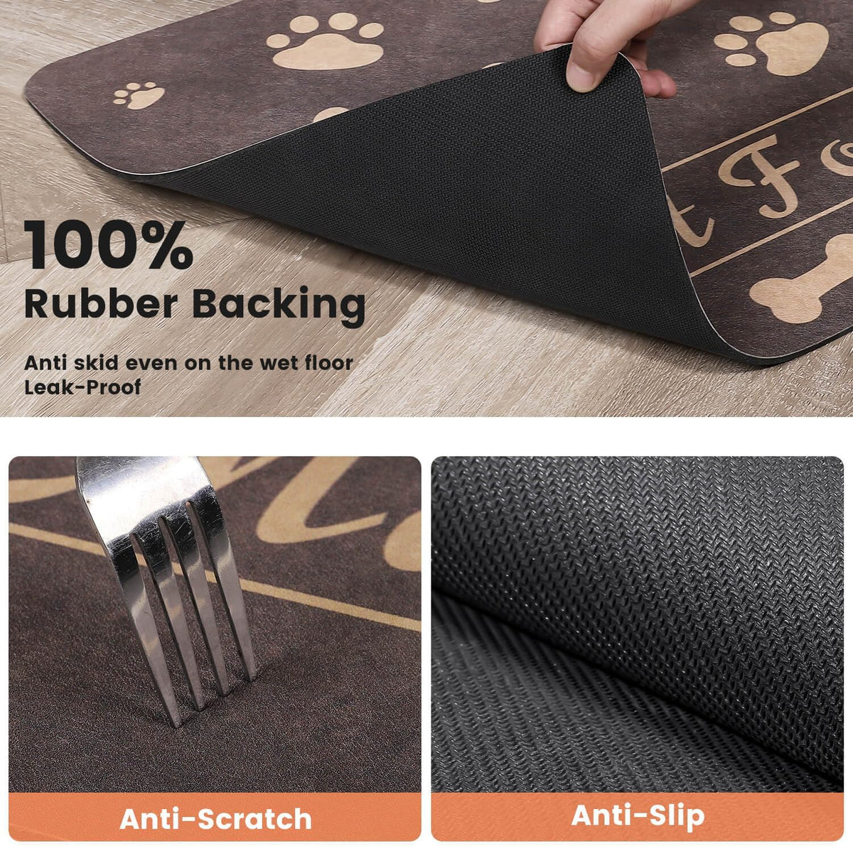 Pet Feeding Mat-Absorbent Pet Placemat for Food and Water Bowl, with Waterproof Rubber Backing, Quick Dry Water Dispenser Mat for Dog and Cat (20"x12", Striped Dark Gray)