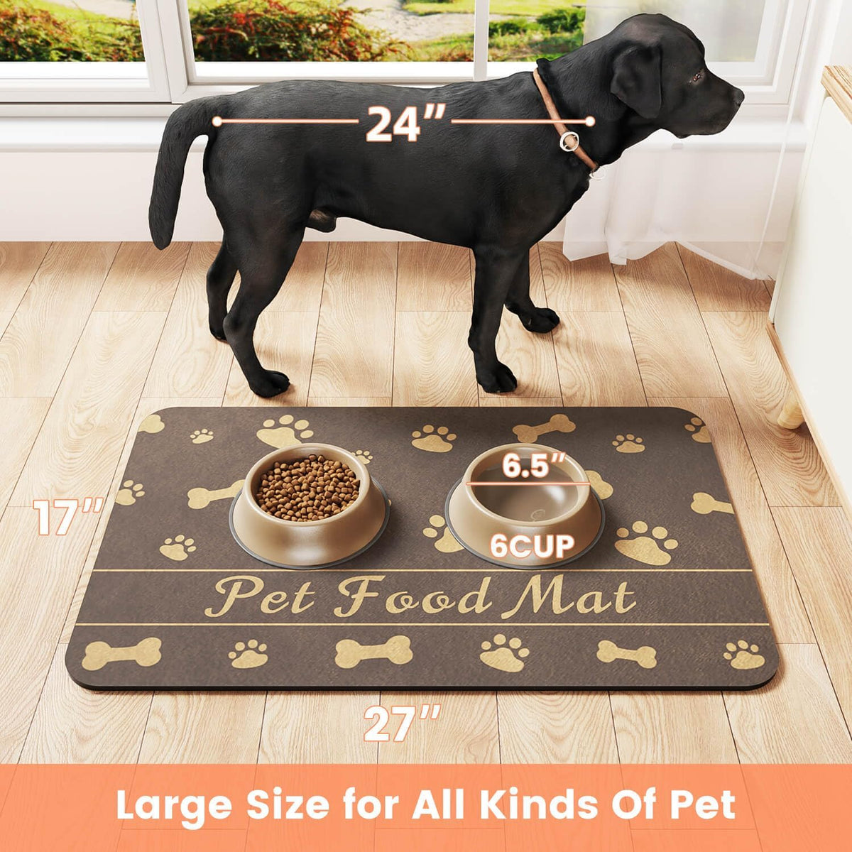 Pet Feeding Mat-Absorbent Pet Placemat for Food and Water Bowl, with Waterproof Rubber Backing, Quick Dry Water Dispenser Mat for Dog and Cat (20"x12", Striped Dark Gray)