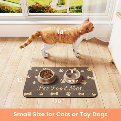 Pet Feeding Mat-Absorbent Pet Placemat for Food and Water Bowl, with Waterproof Rubber Backing, Quick Dry Water Dispenser Mat for Dog and Cat (20"x12", Striped Dark Gray)