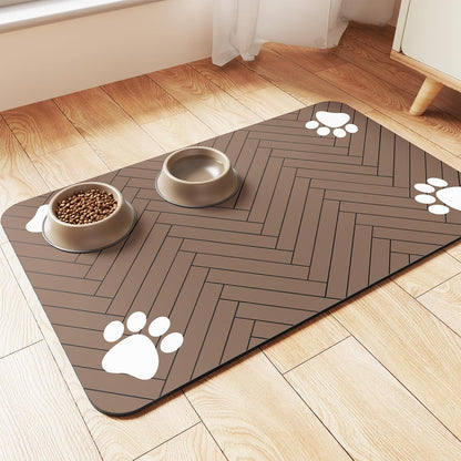 Pet Feeding Mat-Absorbent Pet Placemat for Food and Water Bowl, with Waterproof Rubber Backing, Quick Dry Water Dispenser Mat for Dog and Cat (20"x12", Striped Dark Gray)