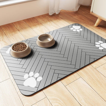 Pet Feeding Mat-Absorbent Pet Placemat for Food and Water Bowl, with Waterproof Rubber Backing, Quick Dry Water Dispenser Mat for Dog and Cat (20"x12", Striped Dark Gray)