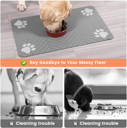 Pet Feeding Mat-Absorbent Pet Placemat for Food and Water Bowl, with Waterproof Rubber Backing, Quick Dry Water Dispenser Mat for Dog and Cat (20"x12", Striped Dark Gray)