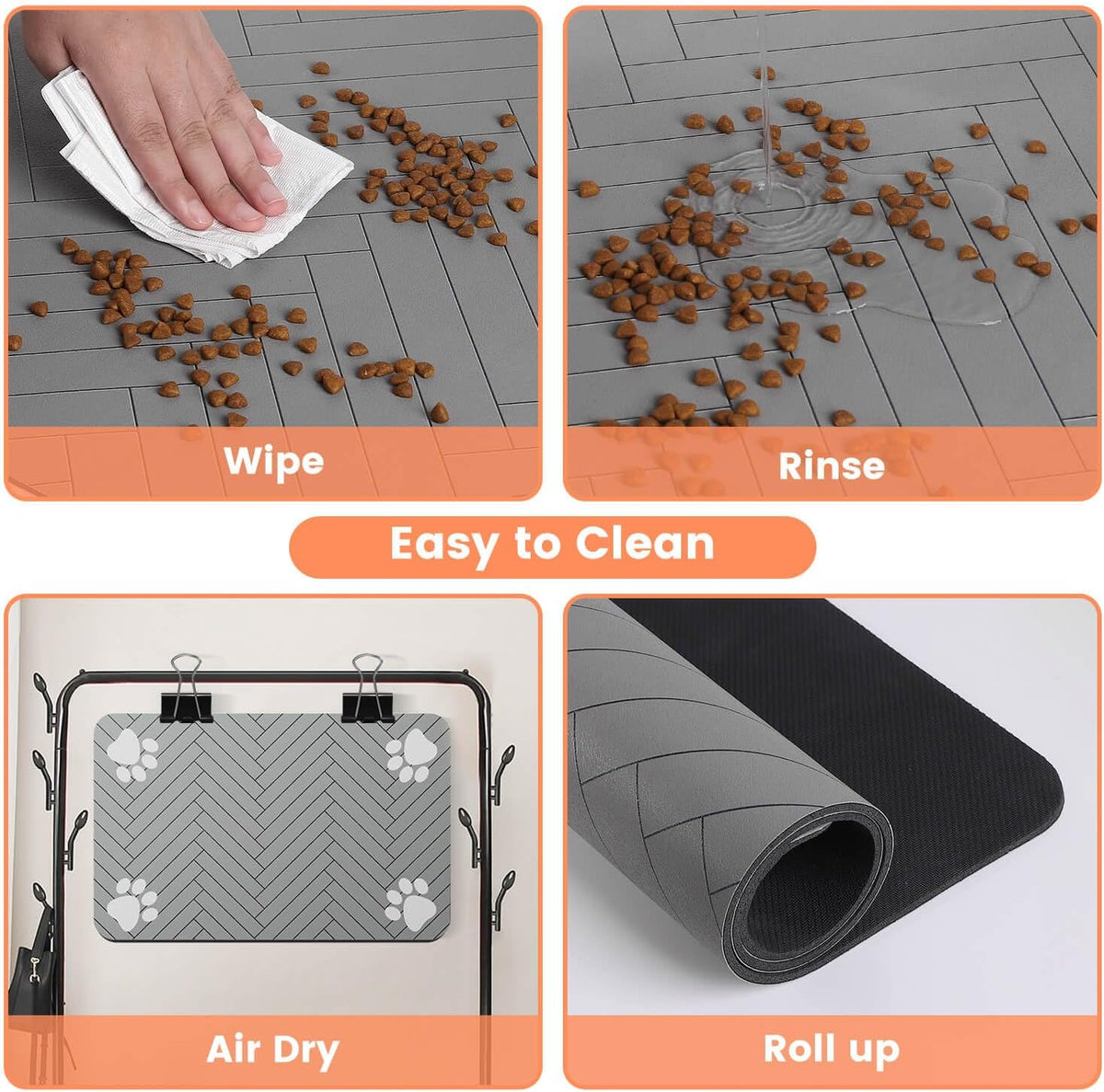 Pet Feeding Mat-Absorbent Pet Placemat for Food and Water Bowl, with Waterproof Rubber Backing, Quick Dry Water Dispenser Mat for Dog and Cat (20"x12", Striped Dark Gray)