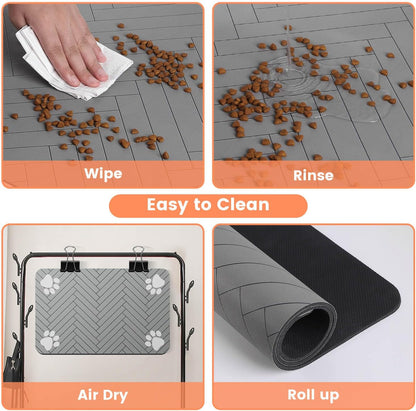 Pet Feeding Mat-Absorbent Pet Placemat for Food and Water Bowl, with Waterproof Rubber Backing, Quick Dry Water Dispenser Mat for Dog and Cat (20"x12", Striped Dark Gray)