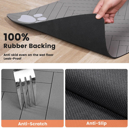 Pet Feeding Mat-Absorbent Pet Placemat for Food and Water Bowl, with Waterproof Rubber Backing, Quick Dry Water Dispenser Mat for Dog and Cat (20"x12", Striped Dark Gray)