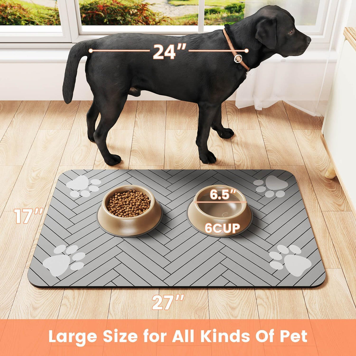Pet Feeding Mat-Absorbent Pet Placemat for Food and Water Bowl, with Waterproof Rubber Backing, Quick Dry Water Dispenser Mat for Dog and Cat (20"x12", Striped Dark Gray)