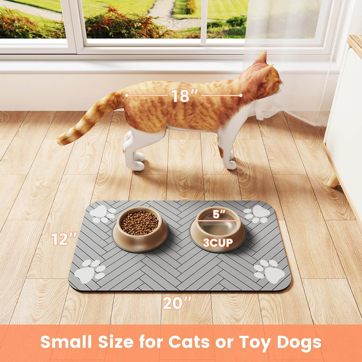 Pet Feeding Mat-Absorbent Pet Placemat for Food and Water Bowl, with Waterproof Rubber Backing, Quick Dry Water Dispenser Mat for Dog and Cat (20"x12", Striped Dark Gray)