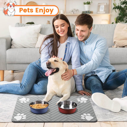 Pet Feeding Mat-Absorbent Pet Placemat for Food and Water Bowl, with Waterproof Rubber Backing, Quick Dry Water Dispenser Mat for Dog and Cat (20"x12", Striped Dark Gray)