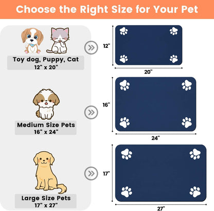 Pet Feeding Mat-Absorbent Pet Placemat for Food and Water Bowl, with Waterproof Rubber Backing, Quick Dry Water Dispenser Mat for Dog and Cat (20"x12", Striped Dark Gray)