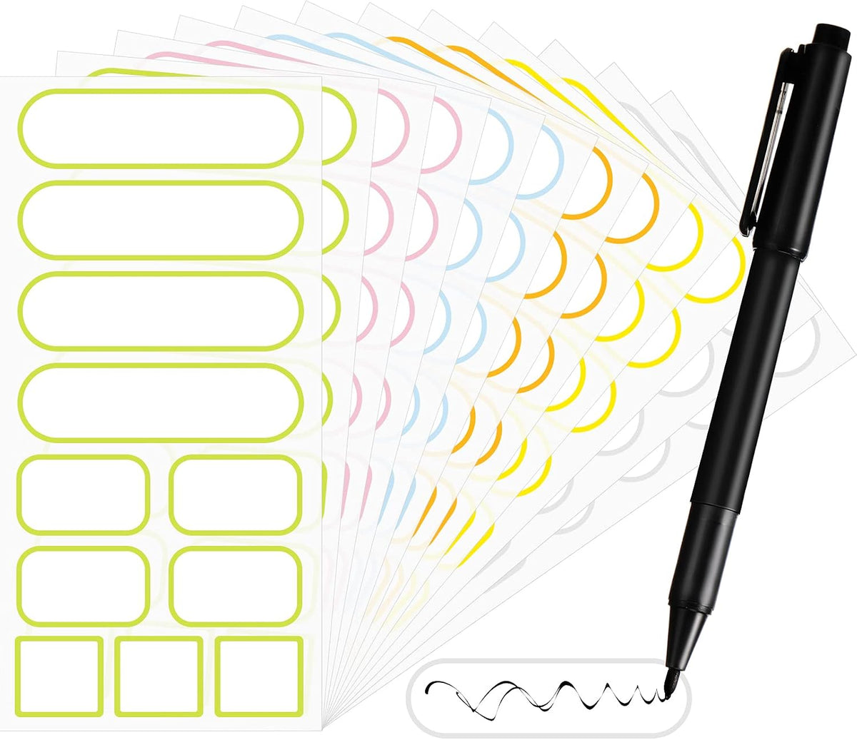 132 Pieces Removable Food Labels Stickers Waterproof Kitchen Labels for POP Food Storage, Home Organization with Marker Pen, 3 Sizes (Silver)