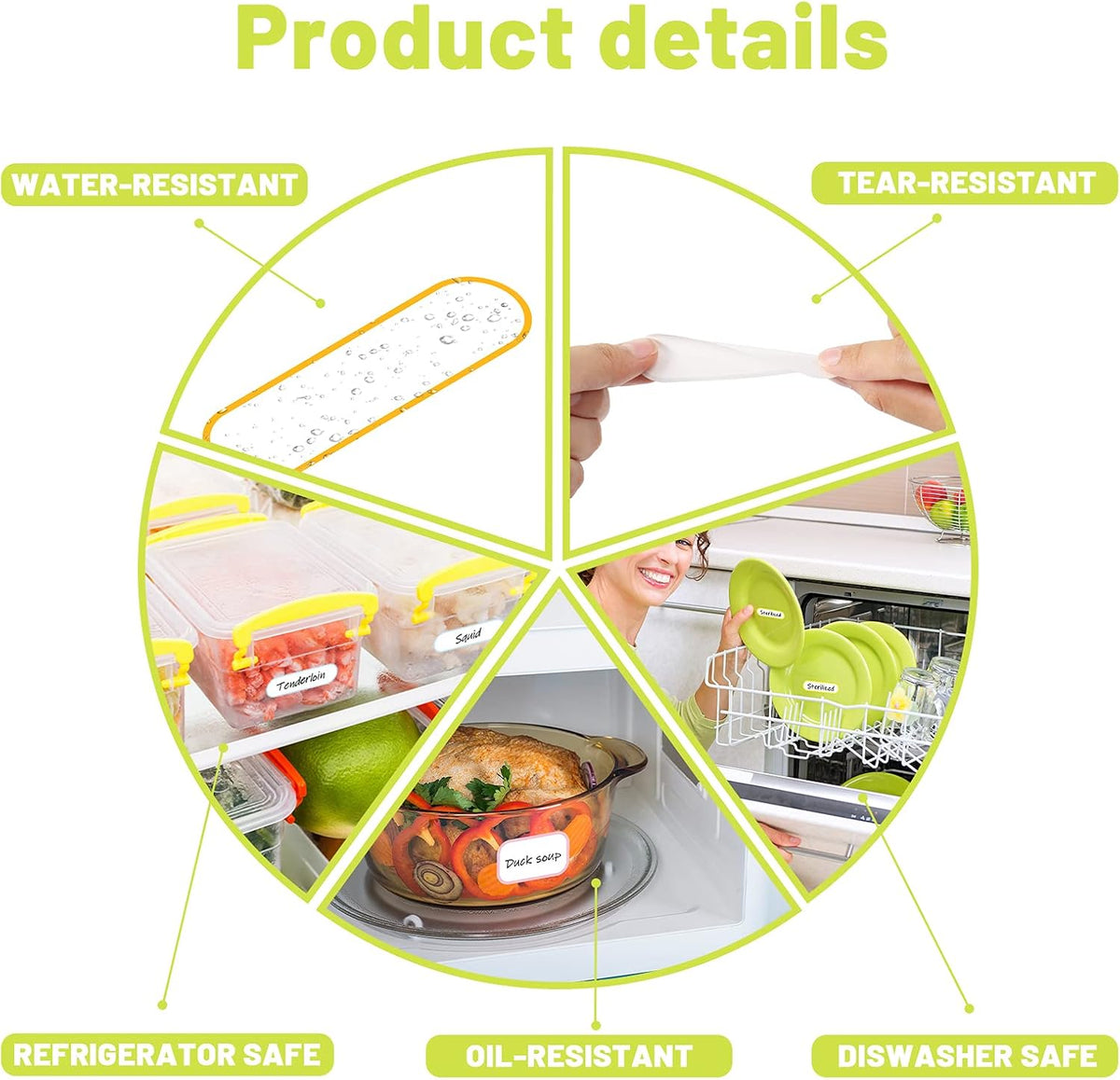 132 Pieces Removable Food Labels Stickers Waterproof Kitchen Labels for POP Food Storage, Home Organization with Marker Pen, 3 Sizes (Silver)