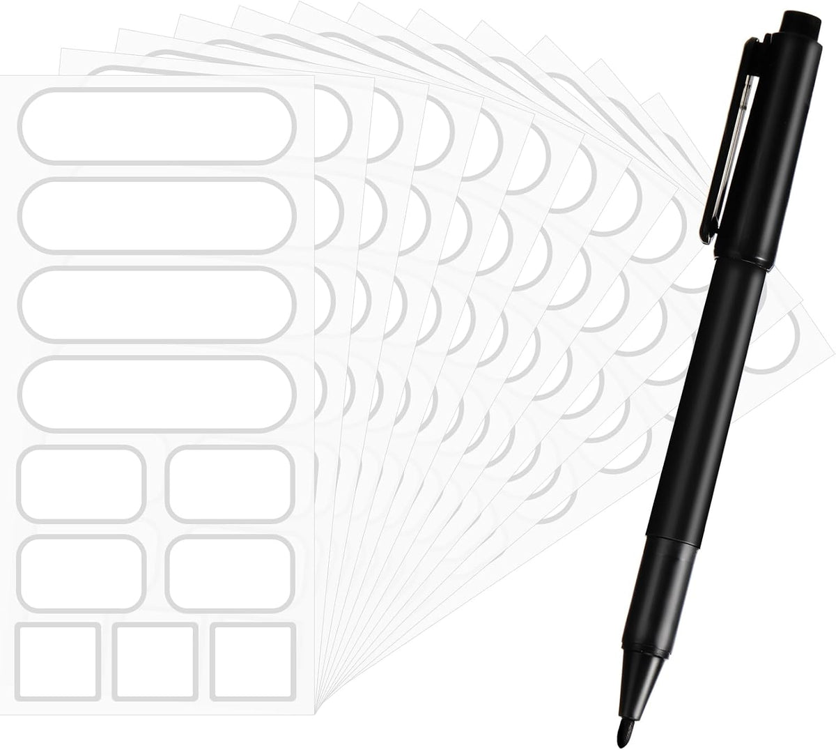132 Pieces Removable Food Labels Stickers Waterproof Kitchen Labels for POP Food Storage, Home Organization with Marker Pen, 3 Sizes (Silver)
