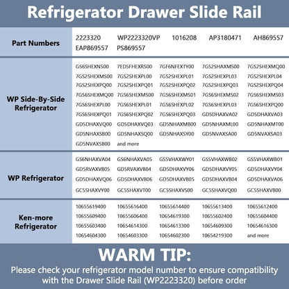 2223320 Refrigerator Drawer Slide Rail Replacement for Whirl-Pool Refrigerator wp2223320 Track Refrigerator Crisper Drawer Slide Rail Replace 1016208 AH869557 EA869557 PS869557-2-Pack