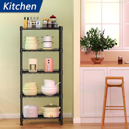 5-Wire Shelving Metal Storage Rack Adjustable Shelves,Standing Storage Shelf Units for Laundry Bathroom Kitchen Pantry Closet(Black,11.8" D x 16.6" W x 53.5" H)