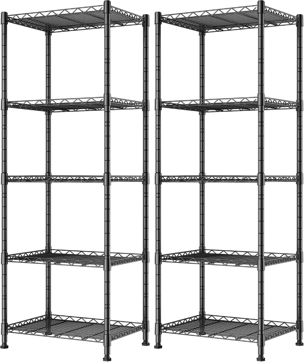 5-Wire Shelving Metal Storage Rack Adjustable Shelves,Standing Storage Shelf Units for Laundry Bathroom Kitchen Pantry Closet(Black,11.8" D x 16.6" W x 53.5" H)