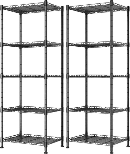 5-Wire Shelving Metal Storage Rack Adjustable Shelves,Standing Storage Shelf Units for Laundry Bathroom Kitchen Pantry Closet(Black,11.8" D x 16.6" W x 53.5" H)
