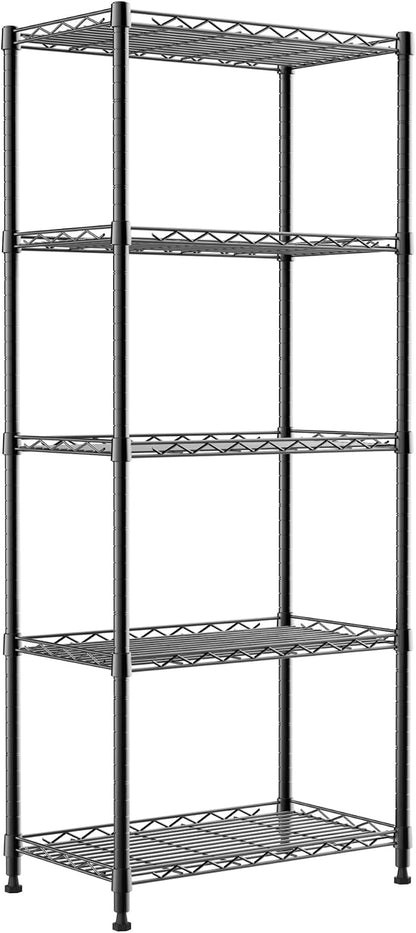 5-Wire Shelving Metal Storage Rack Adjustable Shelves,Standing Storage Shelf Units for Laundry Bathroom Kitchen Pantry Closet(Black,11.8" D x 16.6" W x 53.5" H)