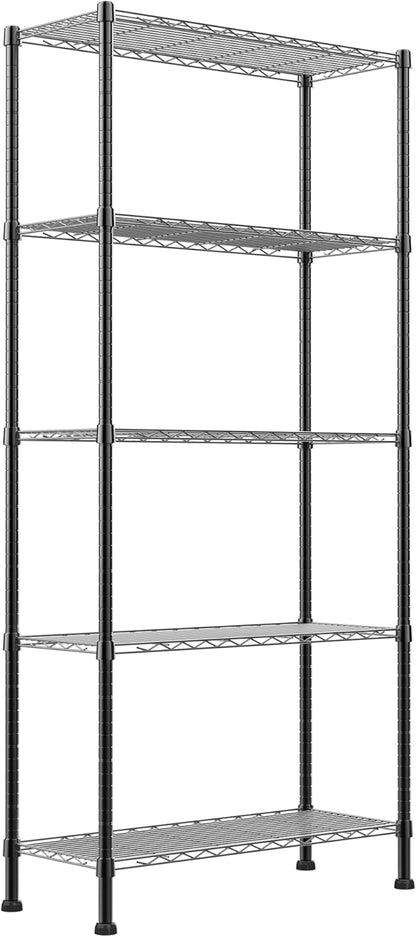 5-Wire Shelving Metal Storage Rack Adjustable Shelves,Standing Storage Shelf Units for Laundry Bathroom Kitchen Pantry Closet(Black,11.8" D x 16.6" W x 53.5" H)