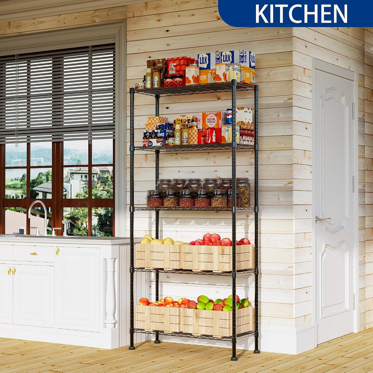 5-Wire Shelving Metal Storage Rack Adjustable Shelves,Standing Storage Shelf Units for Laundry Bathroom Kitchen Pantry Closet(Black,11.8" D x 16.6" W x 53.5" H)