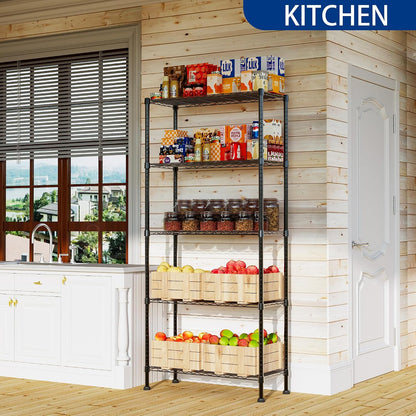5-Wire Shelving Metal Storage Rack Adjustable Shelves,Standing Storage Shelf Units for Laundry Bathroom Kitchen Pantry Closet(Black,11.8" D x 16.6" W x 53.5" H)
