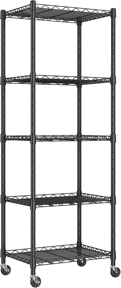 5-Wire Shelving Metal Storage Rack Adjustable Shelves,Standing Storage Shelf Units for Laundry Bathroom Kitchen Pantry Closet(Black,11.8" D x 16.6" W x 53.5" H)