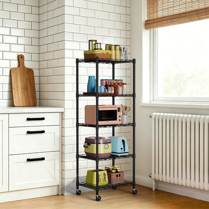 5-Wire Shelving Metal Storage Rack Adjustable Shelves,Standing Storage Shelf Units for Laundry Bathroom Kitchen Pantry Closet(Black,11.8" D x 16.6" W x 53.5" H)