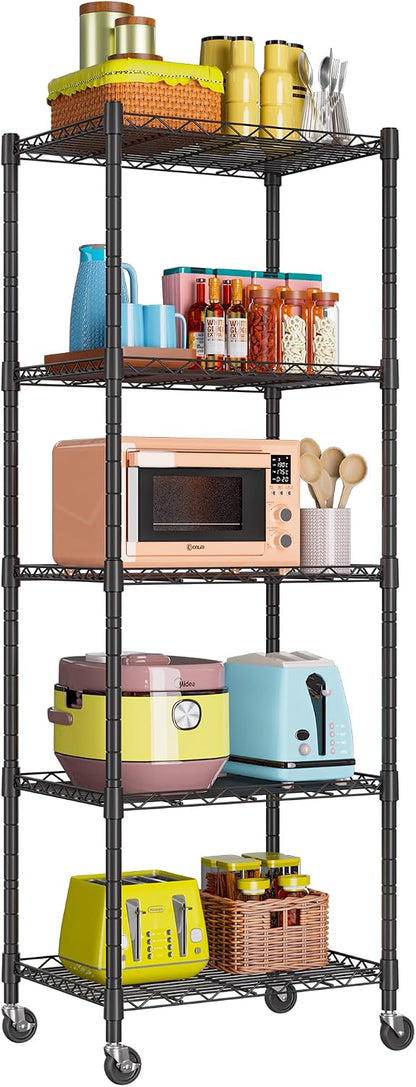 5-Wire Shelving Metal Storage Rack Adjustable Shelves,Standing Storage Shelf Units for Laundry Bathroom Kitchen Pantry Closet(Black,11.8" D x 16.6" W x 53.5" H)