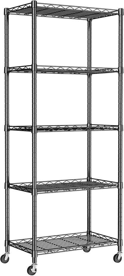 5-Wire Shelving Metal Storage Rack Adjustable Shelves,Standing Storage Shelf Units for Laundry Bathroom Kitchen Pantry Closet(Black,11.8" D x 16.6" W x 53.5" H)