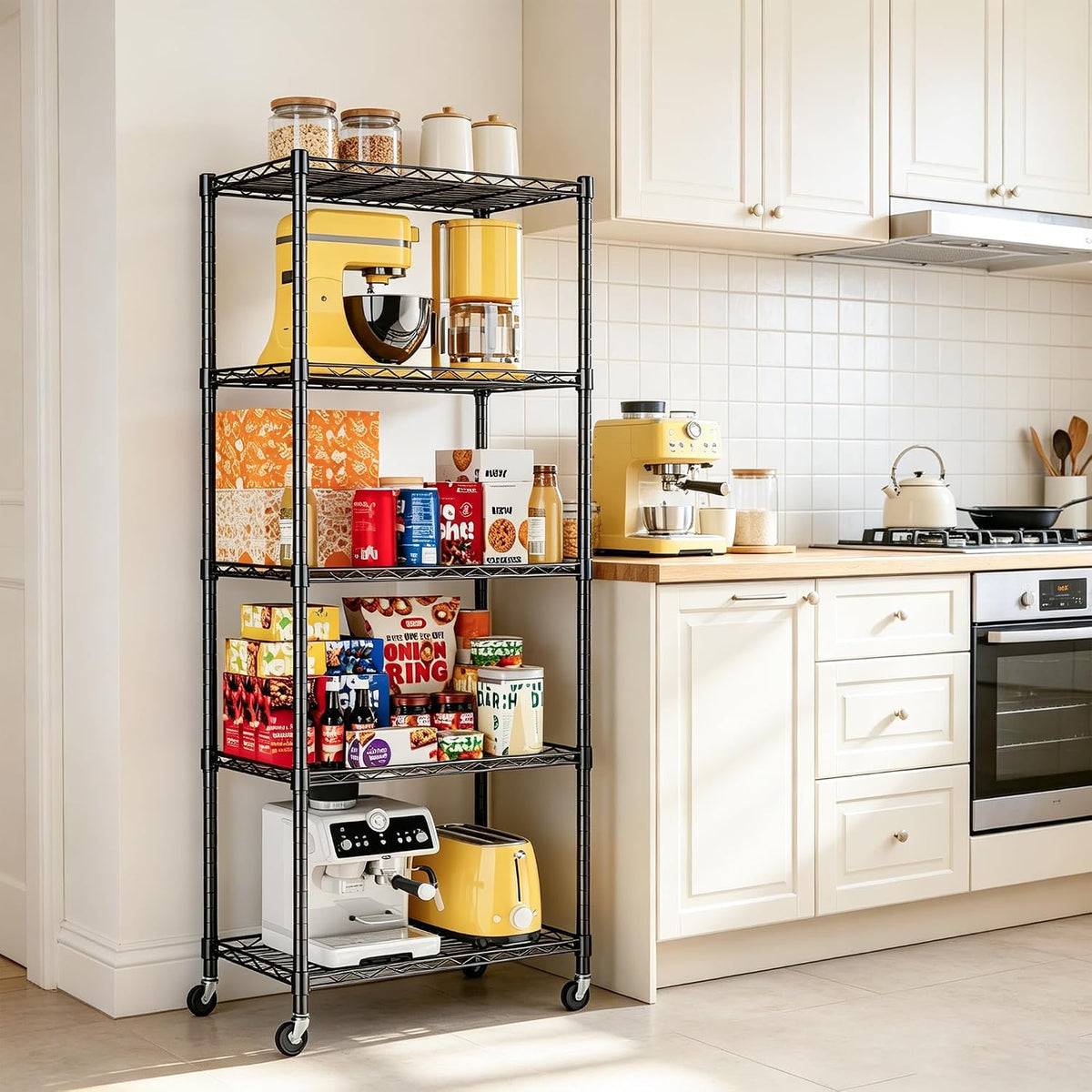 5-Wire Shelving Metal Storage Rack Adjustable Shelves,Standing Storage Shelf Units for Laundry Bathroom Kitchen Pantry Closet(Black,11.8" D x 16.6" W x 53.5" H)