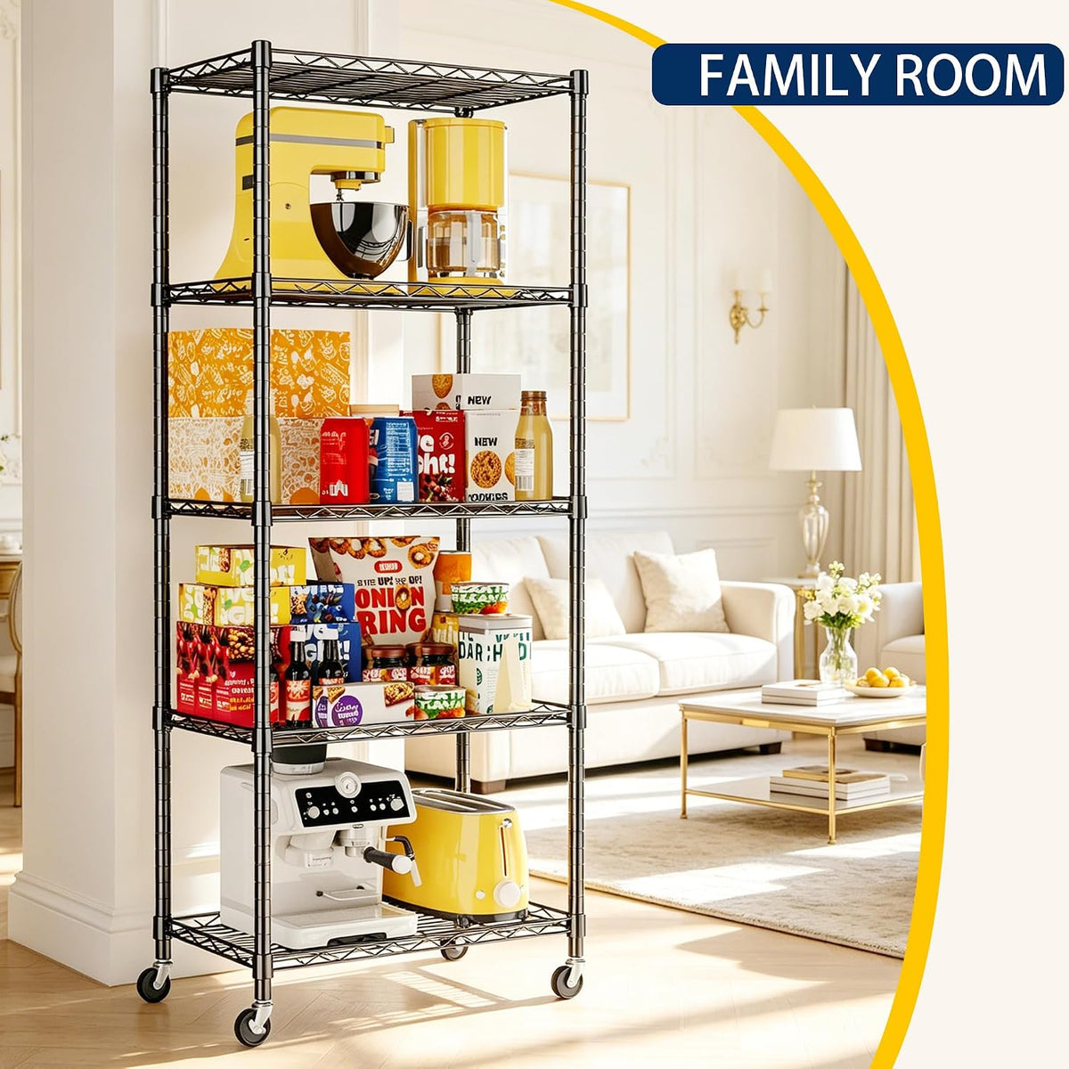 5-Wire Shelving Metal Storage Rack Adjustable Shelves,Standing Storage Shelf Units for Laundry Bathroom Kitchen Pantry Closet(Black,11.8" D x 16.6" W x 53.5" H)
