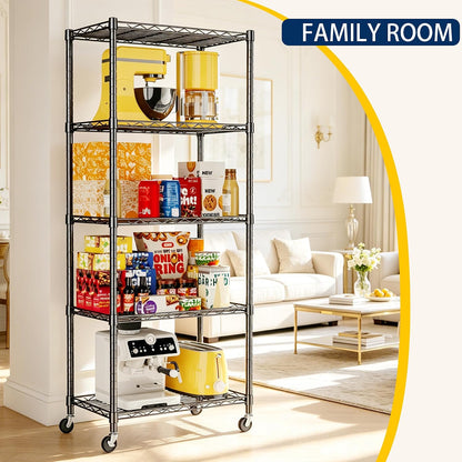 5-Wire Shelving Metal Storage Rack Adjustable Shelves,Standing Storage Shelf Units for Laundry Bathroom Kitchen Pantry Closet(Black,11.8" D x 16.6" W x 53.5" H)