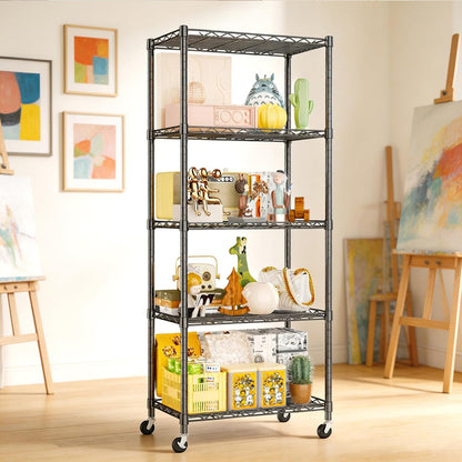 5-Wire Shelving Metal Storage Rack Adjustable Shelves,Standing Storage Shelf Units for Laundry Bathroom Kitchen Pantry Closet(Black,11.8" D x 16.6" W x 53.5" H)