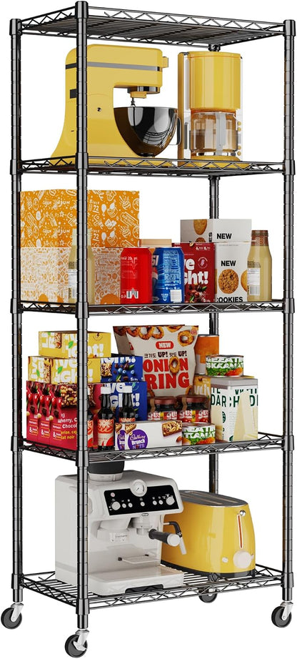 5-Wire Shelving Metal Storage Rack Adjustable Shelves,Standing Storage Shelf Units for Laundry Bathroom Kitchen Pantry Closet(Black,11.8" D x 16.6" W x 53.5" H)