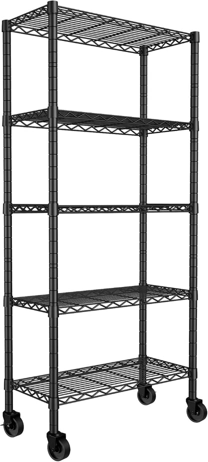 5-Wire Shelving Metal Storage Rack Adjustable Shelves,Standing Storage Shelf Units for Laundry Bathroom Kitchen Pantry Closet(Black,11.8" D x 16.6" W x 53.5" H)