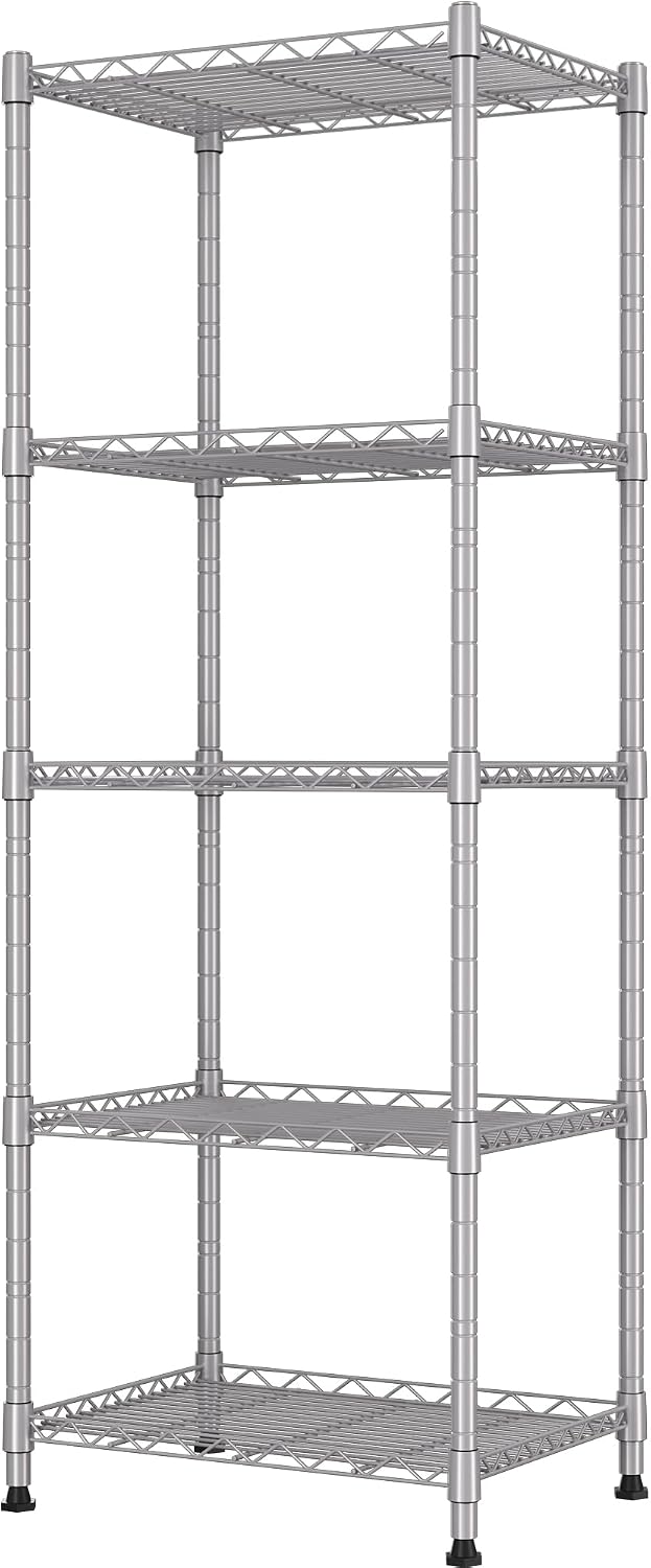 5-Wire Shelving Metal Storage Rack Adjustable Shelves,Standing Storage Shelf Units for Laundry Bathroom Kitchen Pantry Closet(Black,11.8" D x 16.6" W x 53.5" H)