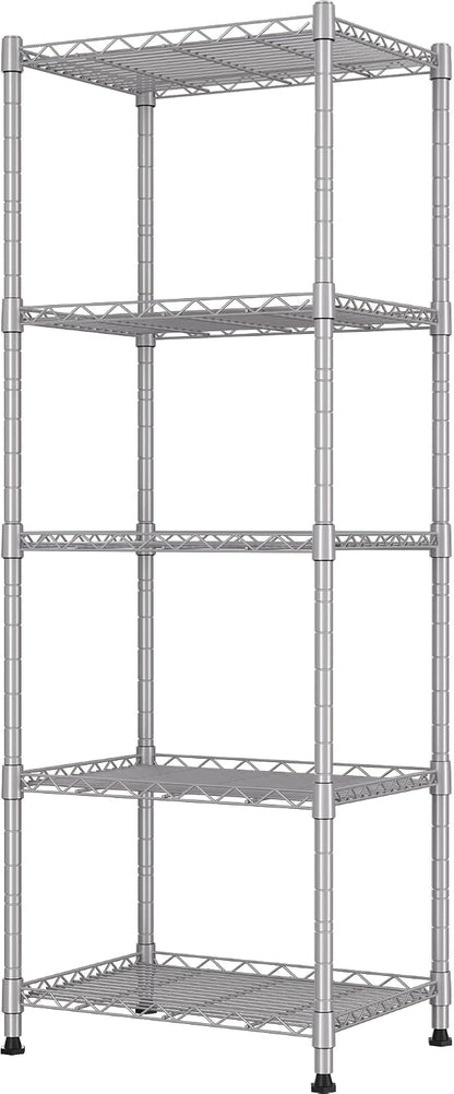 5-Wire Shelving Metal Storage Rack Adjustable Shelves,Standing Storage Shelf Units for Laundry Bathroom Kitchen Pantry Closet(Black,11.8" D x 16.6" W x 53.5" H)