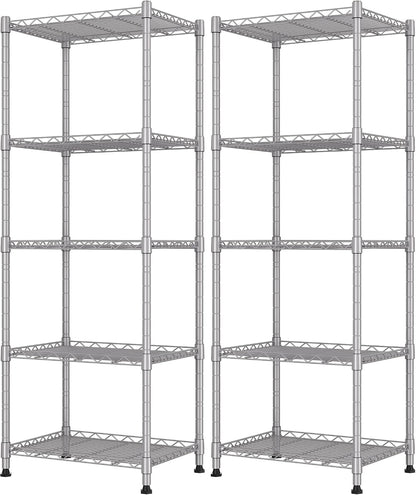 5-Wire Shelving Metal Storage Rack Adjustable Shelves,Standing Storage Shelf Units for Laundry Bathroom Kitchen Pantry Closet(Black,11.8" D x 16.6" W x 53.5" H)