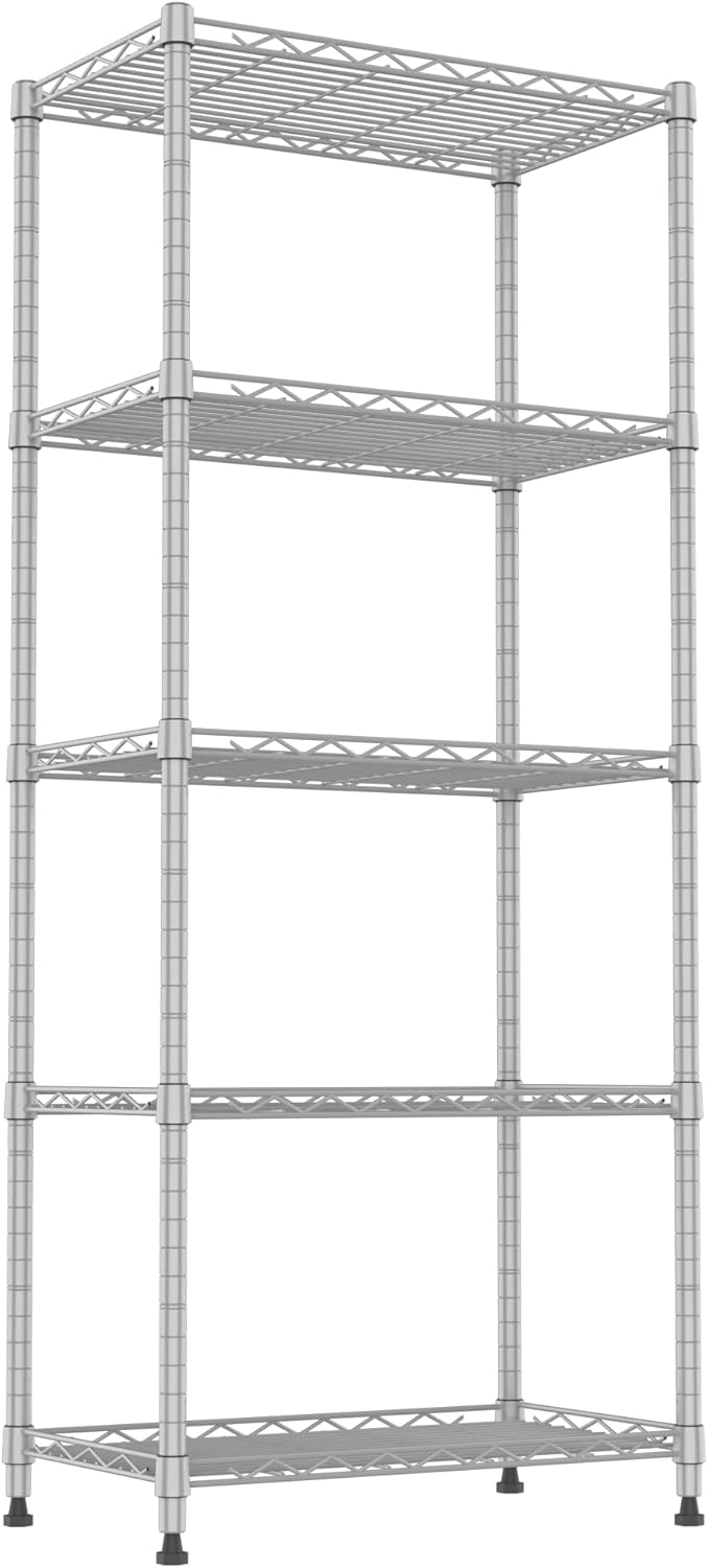 5-Wire Shelving Metal Storage Rack Adjustable Shelves,Standing Storage Shelf Units for Laundry Bathroom Kitchen Pantry Closet(Black,11.8" D x 16.6" W x 53.5" H)