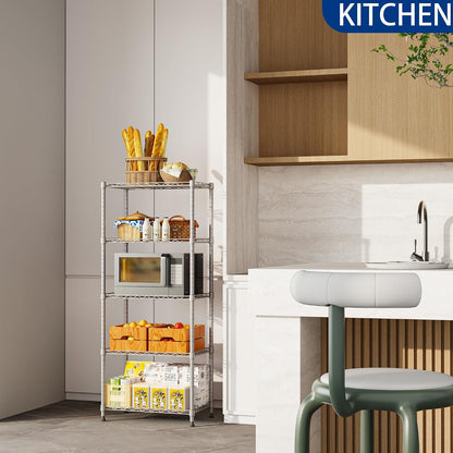 5-Wire Shelving Metal Storage Rack Adjustable Shelves,Standing Storage Shelf Units for Laundry Bathroom Kitchen Pantry Closet(Black,11.8" D x 16.6" W x 53.5" H)