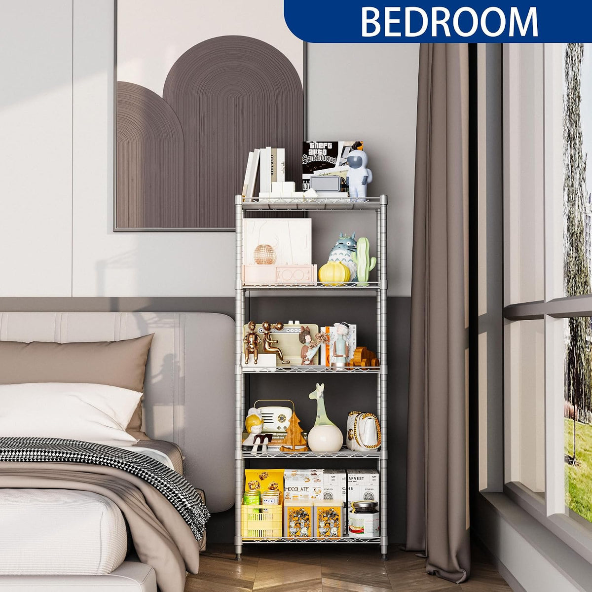 5-Wire Shelving Metal Storage Rack Adjustable Shelves,Standing Storage Shelf Units for Laundry Bathroom Kitchen Pantry Closet(Black,11.8" D x 16.6" W x 53.5" H)