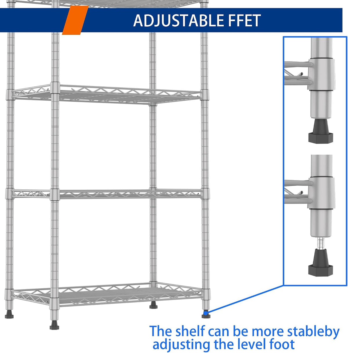 5-Wire Shelving Metal Storage Rack Adjustable Shelves,Standing Storage Shelf Units for Laundry Bathroom Kitchen Pantry Closet(Black,11.8" D x 16.6" W x 53.5" H)