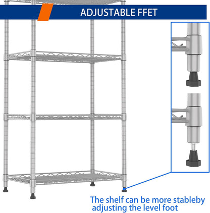 5-Wire Shelving Metal Storage Rack Adjustable Shelves,Standing Storage Shelf Units for Laundry Bathroom Kitchen Pantry Closet(Black,11.8" D x 16.6" W x 53.5" H)
