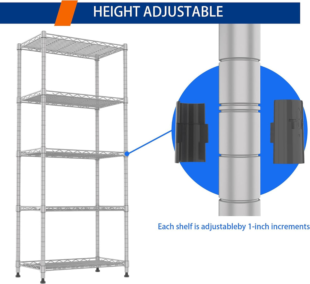 5-Wire Shelving Metal Storage Rack Adjustable Shelves,Standing Storage Shelf Units for Laundry Bathroom Kitchen Pantry Closet(Black,11.8" D x 16.6" W x 53.5" H)