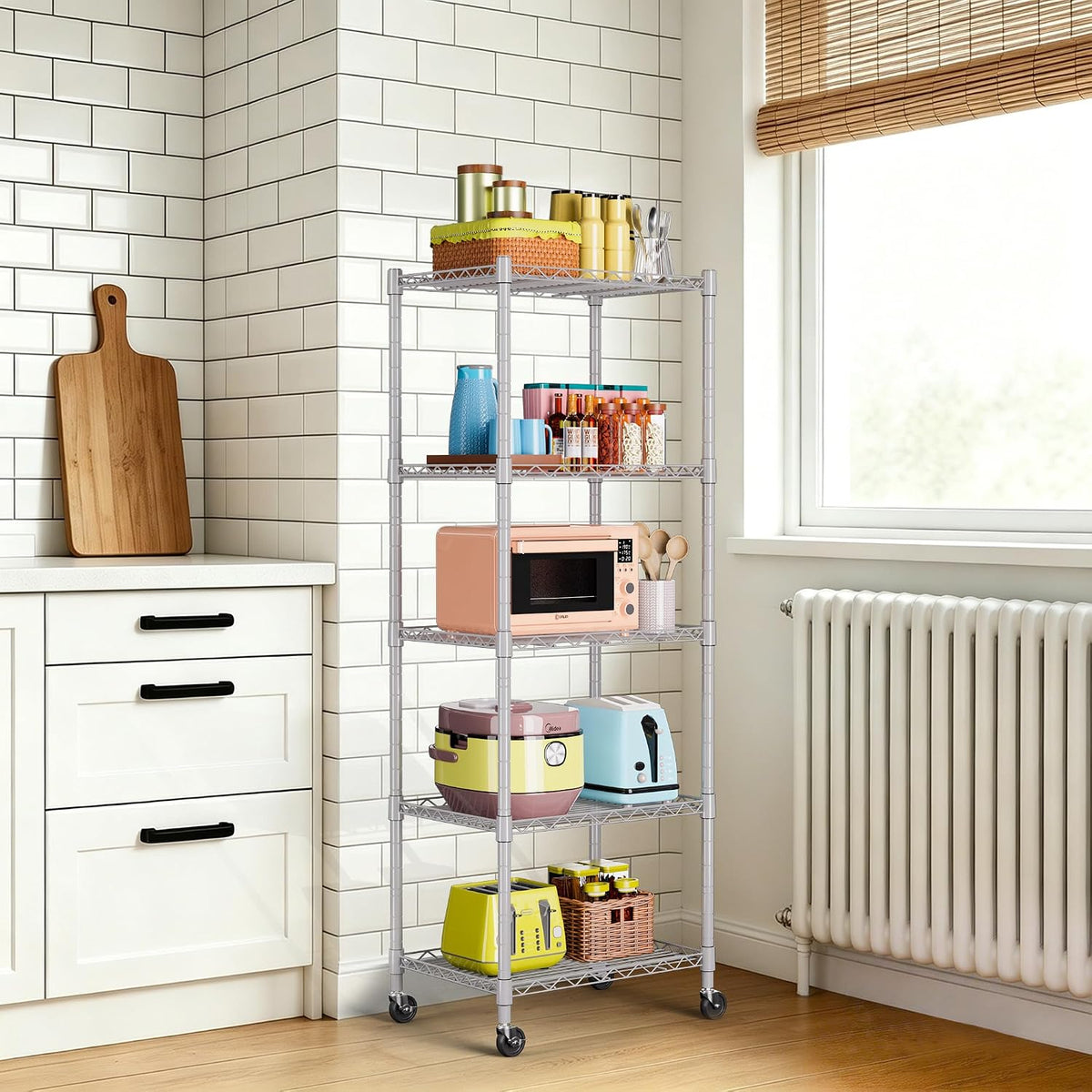 5-Wire Shelving Metal Storage Rack Adjustable Shelves,Standing Storage Shelf Units for Laundry Bathroom Kitchen Pantry Closet(Black,11.8" D x 16.6" W x 53.5" H)