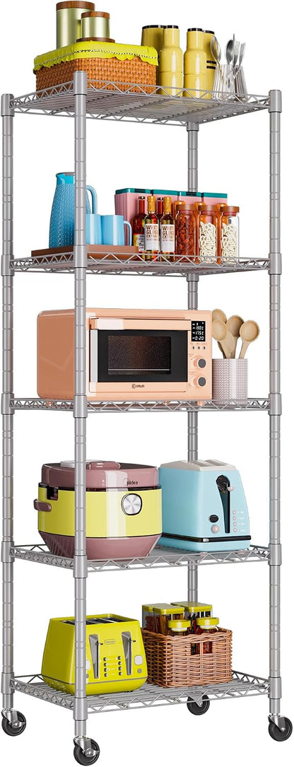 5-Wire Shelving Metal Storage Rack Adjustable Shelves,Standing Storage Shelf Units for Laundry Bathroom Kitchen Pantry Closet(Black,11.8" D x 16.6" W x 53.5" H)
